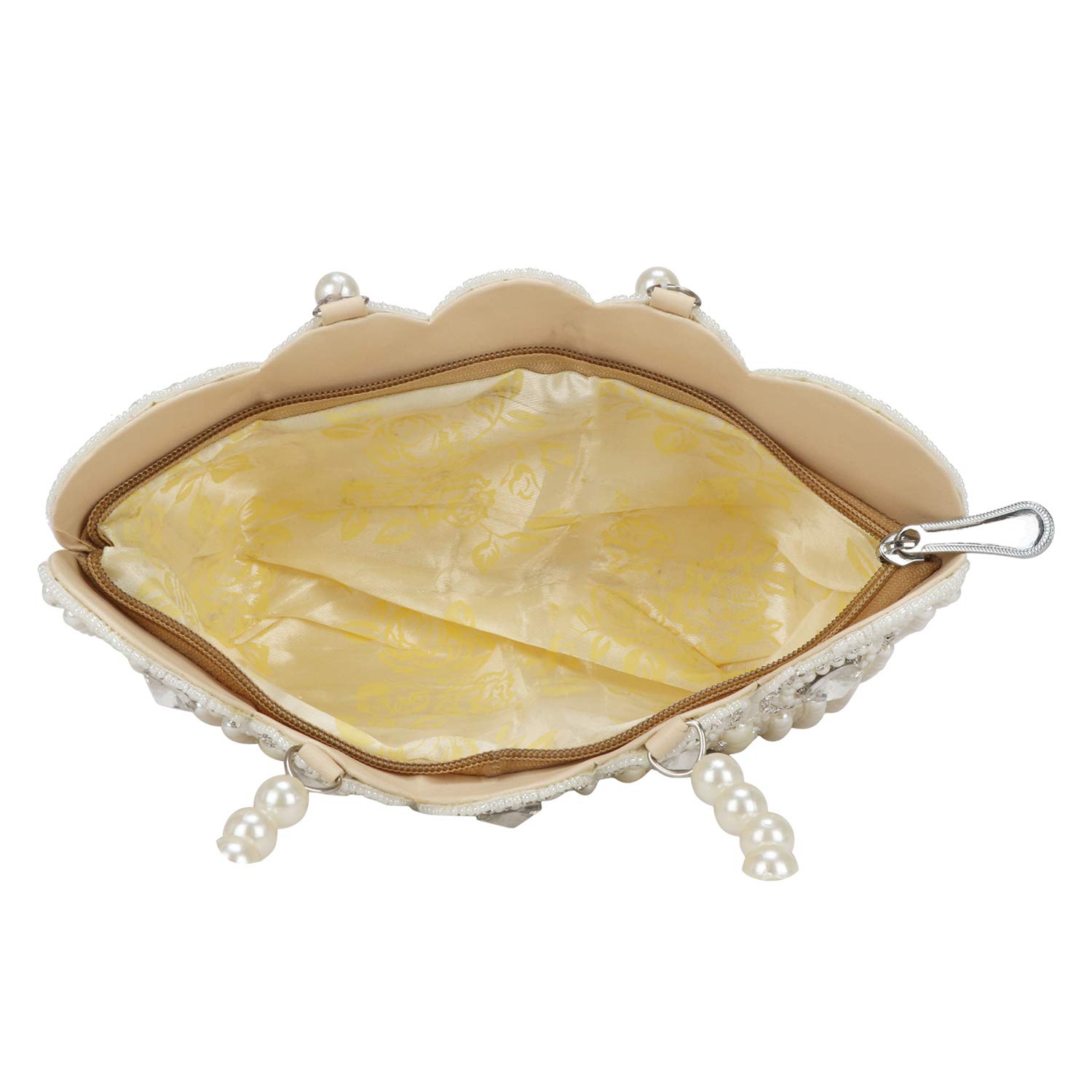 VANYA HANDICRAFT COLLECTION Women's Small Cutest Vintage Style Pearl Tote Wrist Bag Evening Clutch Purse, White - View 3 of 4