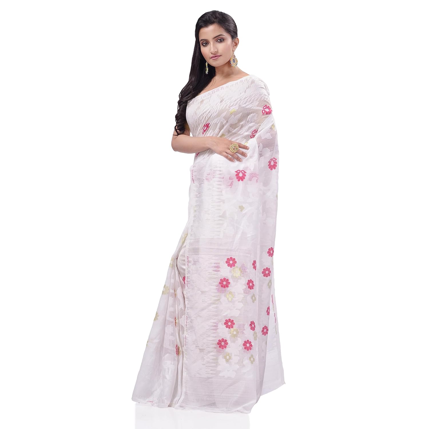 TANTLOOM KanakLata Resham Dhakai Jamdani Handloom Saree for Women - Pure Cotton - Without Blouse Piece - View 2 of 4