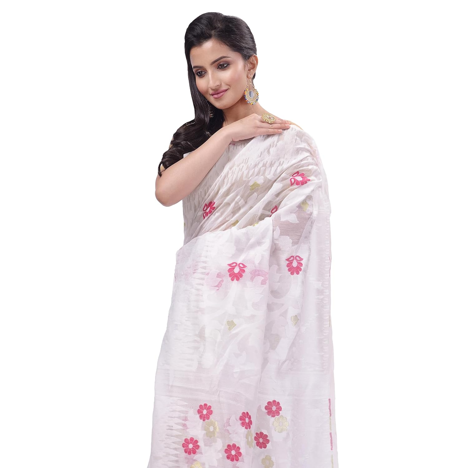 TANTLOOM KanakLata Resham Dhakai Jamdani Handloom Saree for Women - Pure Cotton - Without Blouse Piece - View 4 of 4
