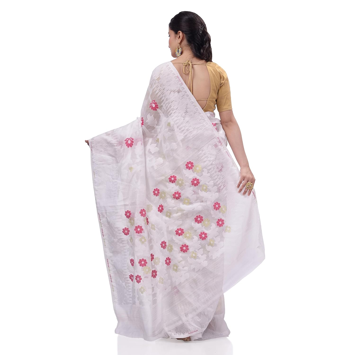 TANTLOOM KanakLata Resham Dhakai Jamdani Handloom Saree for Women - Pure Cotton - Without Blouse Piece - View 3 of 4