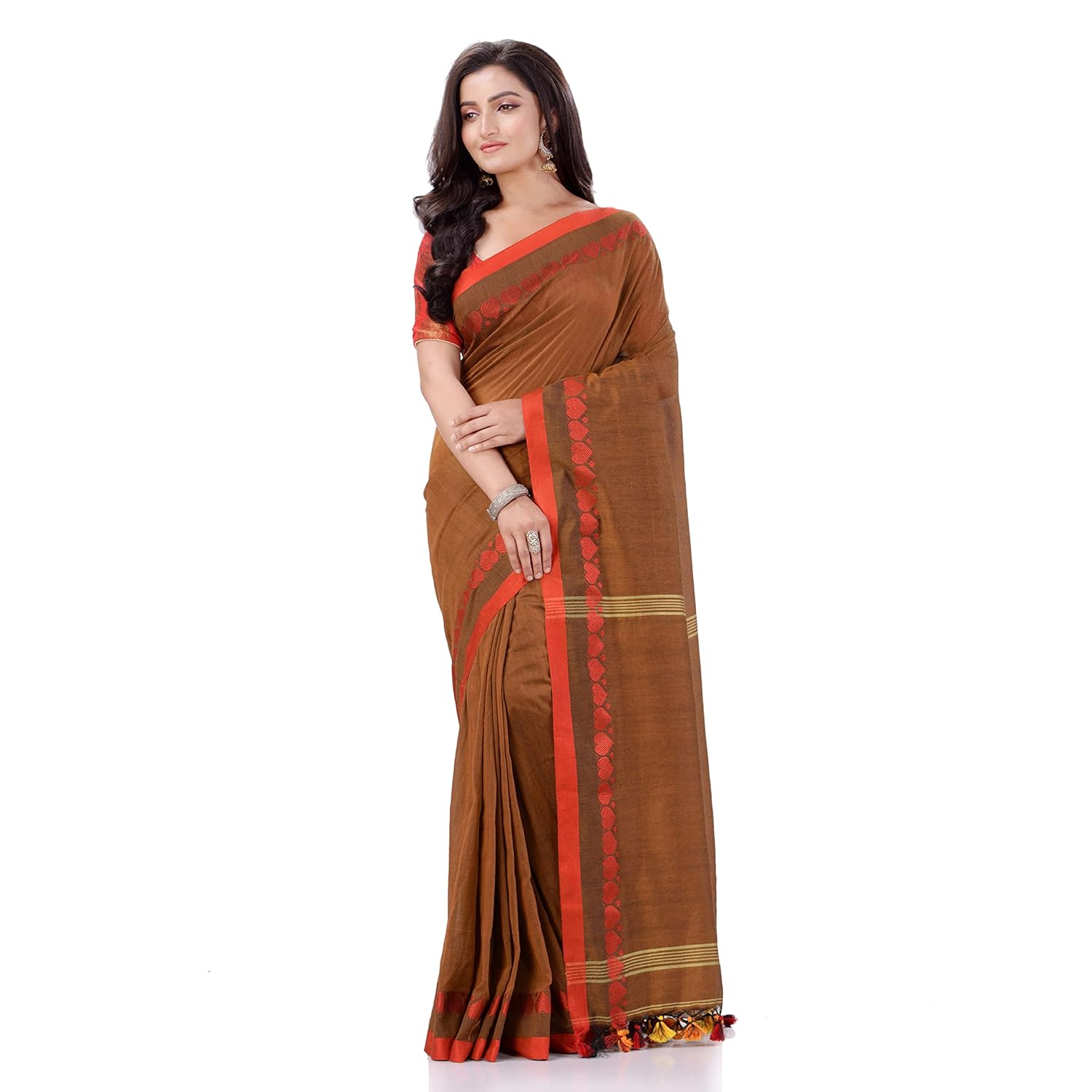 TANTLOOM Tantaloom Women's Traditional Bengali Tant Handloom Cotton Saree Fever of Love Design With Blouse Piece - View 2 of 6
