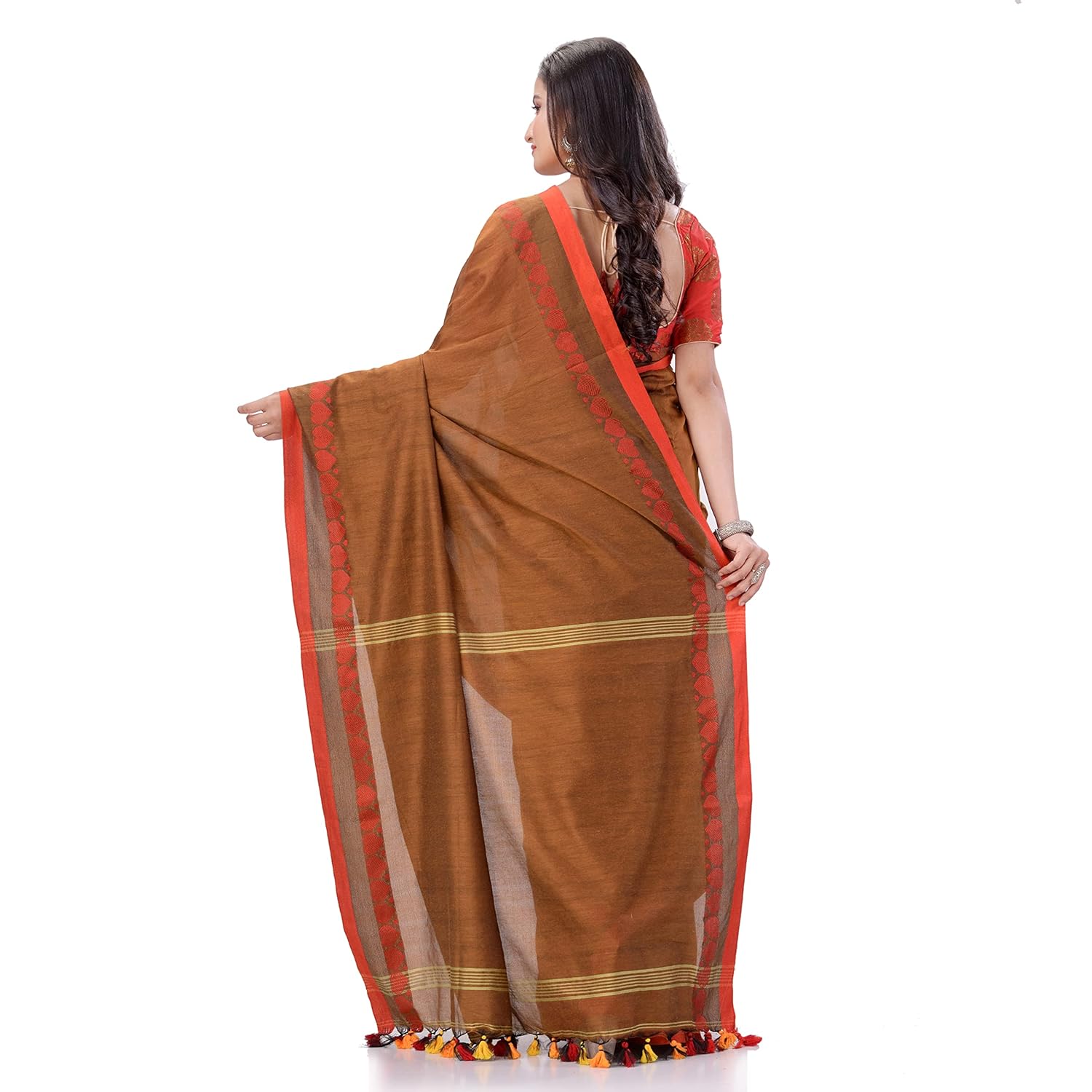 TANTLOOM Tantaloom Women's Traditional Bengali Tant Handloom Cotton Saree Fever of Love Design With Blouse Piece - View 4 of 6