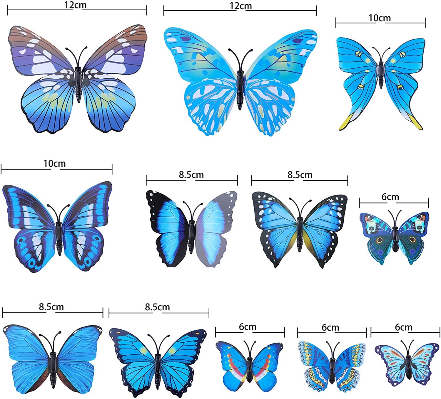 Xtore ® Plastic 3D Home Build Beautiful Butterfly with Sticking Pad (Ocean Blue) -Set of 12 - View 3 of 5