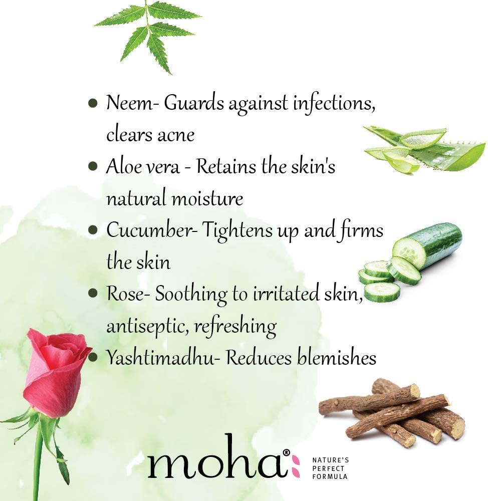 moha: Herbal Face Wash 100 ML X 1 | Face Wash With Goodness Of Neem, Aleovera, Cucumber, Rose &amp; Yashtimadhu Which Keep Skin Healthy, Soft &amp; Glowing, For All Skin Type, 100ml - View 3 of 5