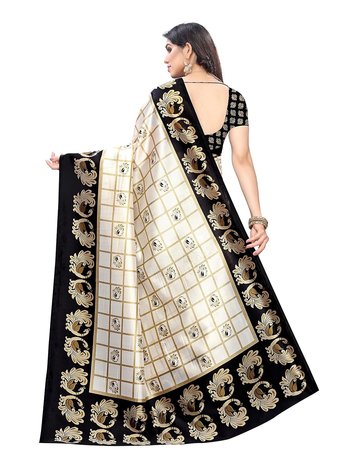 PISARA Women's Banarasi Art Silk Saree With Unstiched Blouse Piece - View 3 of 4