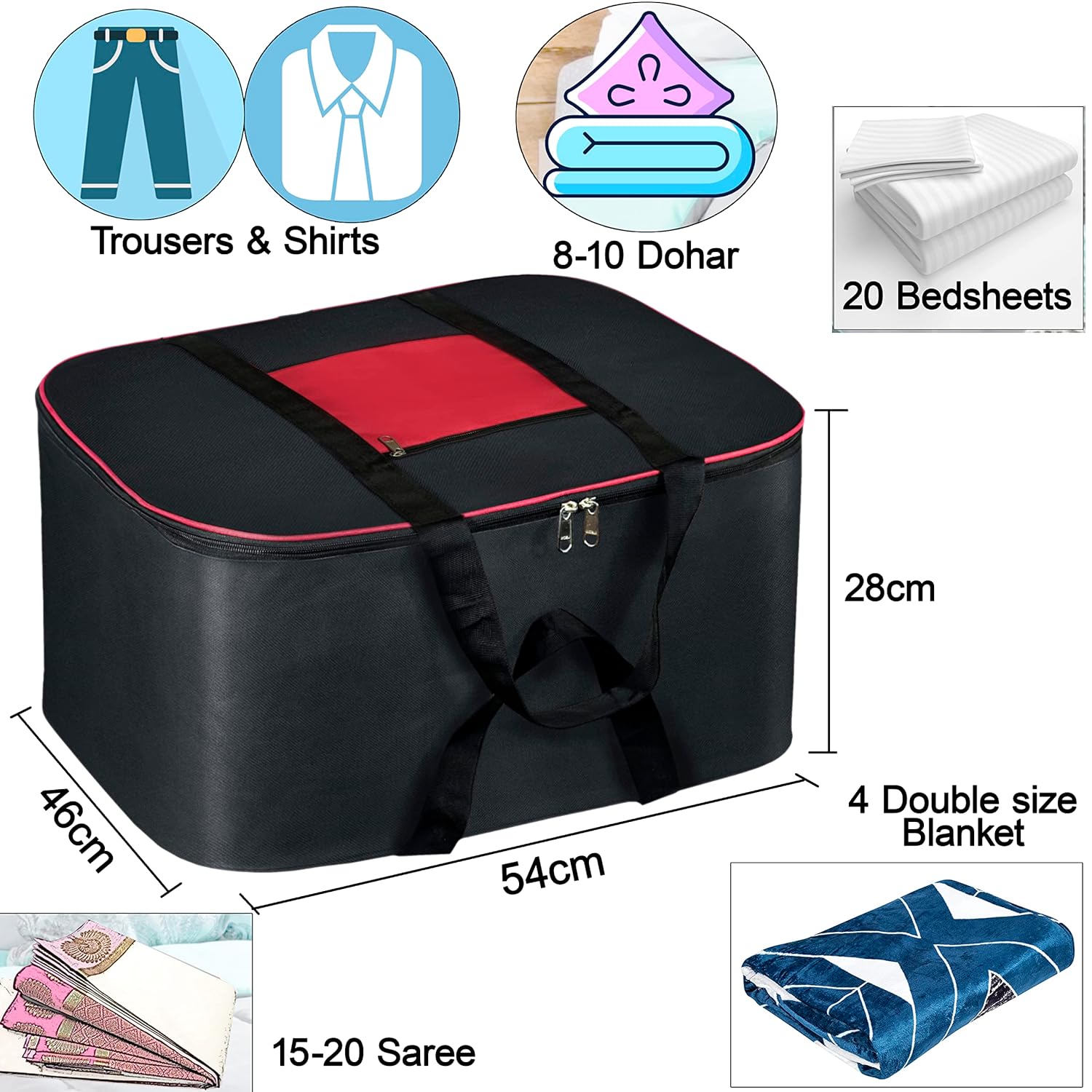 Storite 2 Pack Moisture Proof Nylon Large Size Underbed Storage Bag For Clothes (54 x 46 x 28 cm) - Black, Rectangular - View 2 of 4