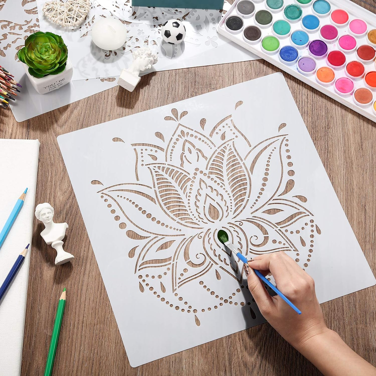 Zonon 12 Pieces Large Reusable Mandala Stencil Painting On Wood Diy Design 12 Inch Templates Scrapbooking Painting For Wall|Furniture|Canvas|Paper|Fabric|Decoration SAM - View 2 of 4