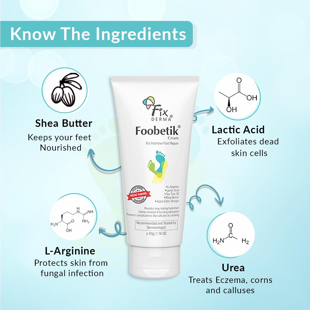 Fixderma Foobetik Cream, Foot cream, Foot care for diabetic, For Dry & Cracked Feet, Moisturizes & Soothes Feet, Heel Repair, For Calloused, or Chapped Skin, Paraben Free - 50g - View 2 of 6