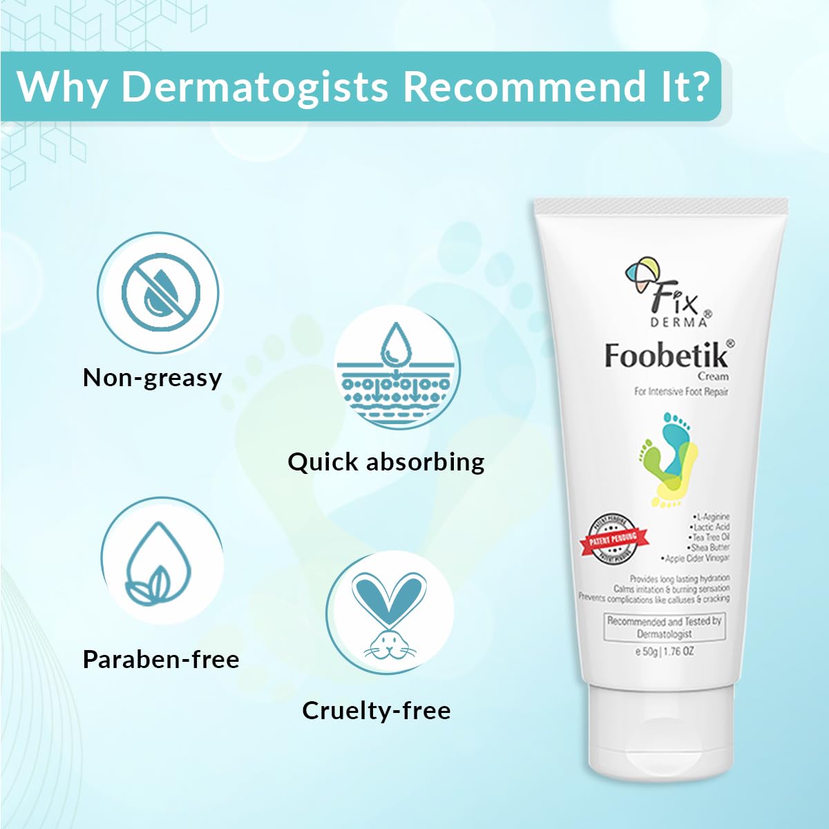 Fixderma Foobetik Cream, Foot cream, Foot care for diabetic, For Dry & Cracked Feet, Moisturizes & Soothes Feet, Heel Repair, For Calloused, or Chapped Skin, Paraben Free - 50g - View 4 of 6