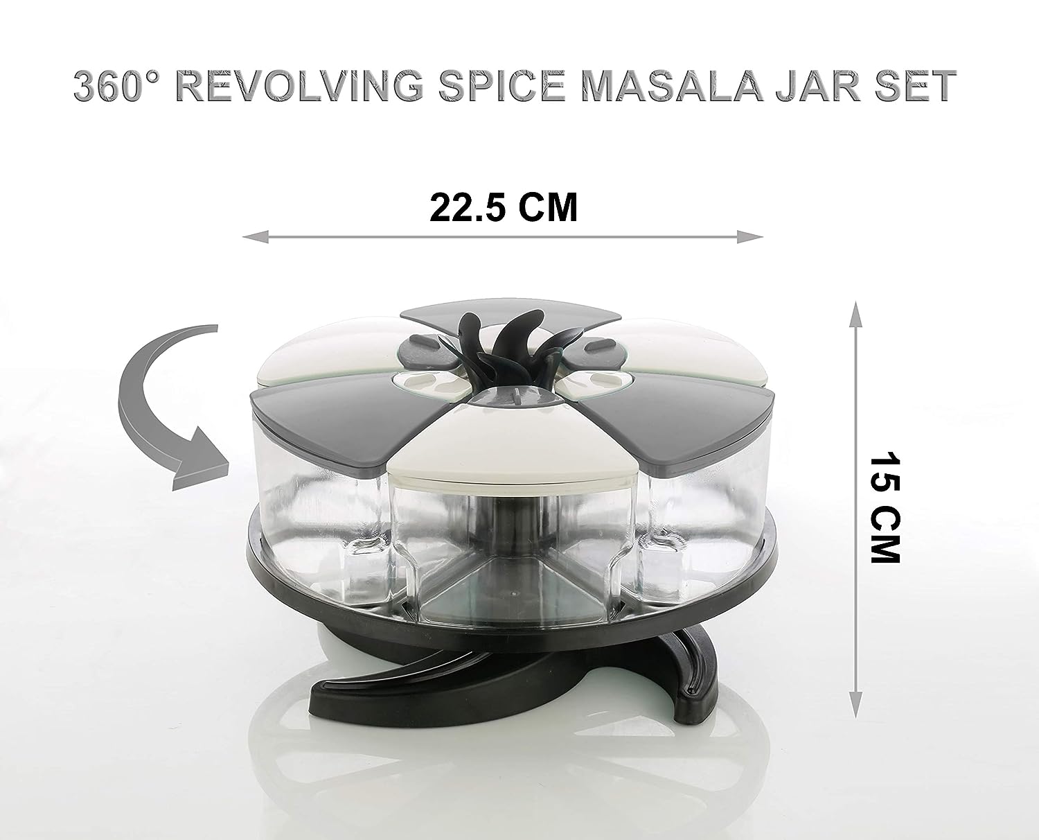 RUSHIL WERE 360° Spice Rack Set of 18 Pieces 3 Layer Spice Set | Masala Box | Masala Container | 300 ml Plastic Grocery Container | Grey - White Combination - View 6 of 6
