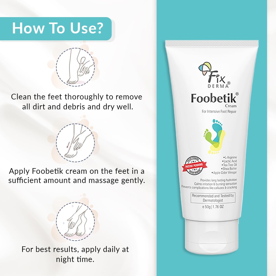 Fixderma Foobetik Cream, Foot cream, Foot care for diabetic, For Dry & Cracked Feet, Moisturizes & Soothes Feet, Heel Repair, For Calloused, or Chapped Skin, Paraben Free - 50g - View 6 of 6