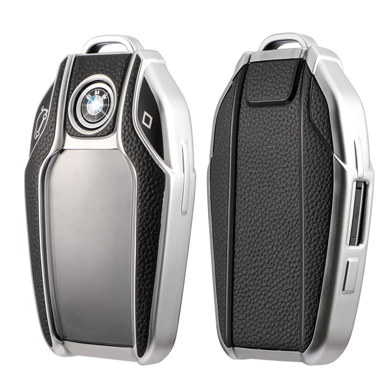 DHIHAA® Premium Soft TPU Leather Pattern Key Cover Compatible with New Display Smart Key (Silver Black) - View 5 of 5
