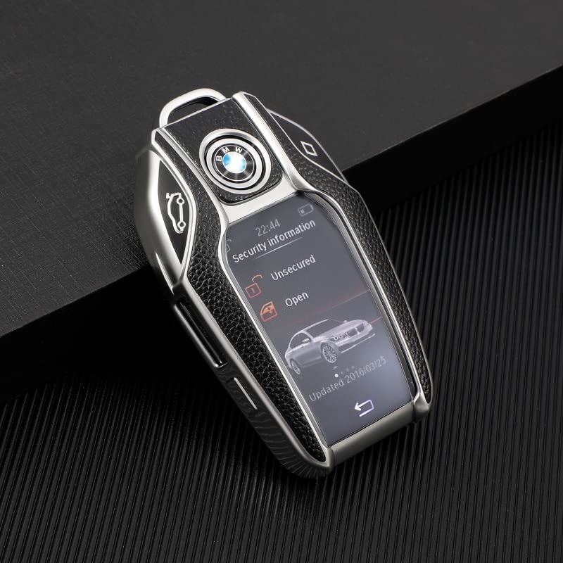 DHIHAA® Premium Soft TPU Leather Pattern Key Cover Compatible with New Display Smart Key (Silver Black) - View 3 of 5