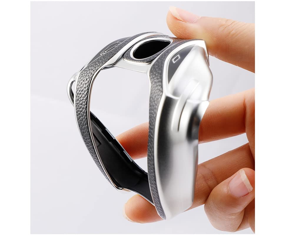DHIHAA® Premium Soft TPU Leather Pattern Key Cover Compatible with New Display Smart Key (Silver Black) - View 2 of 5