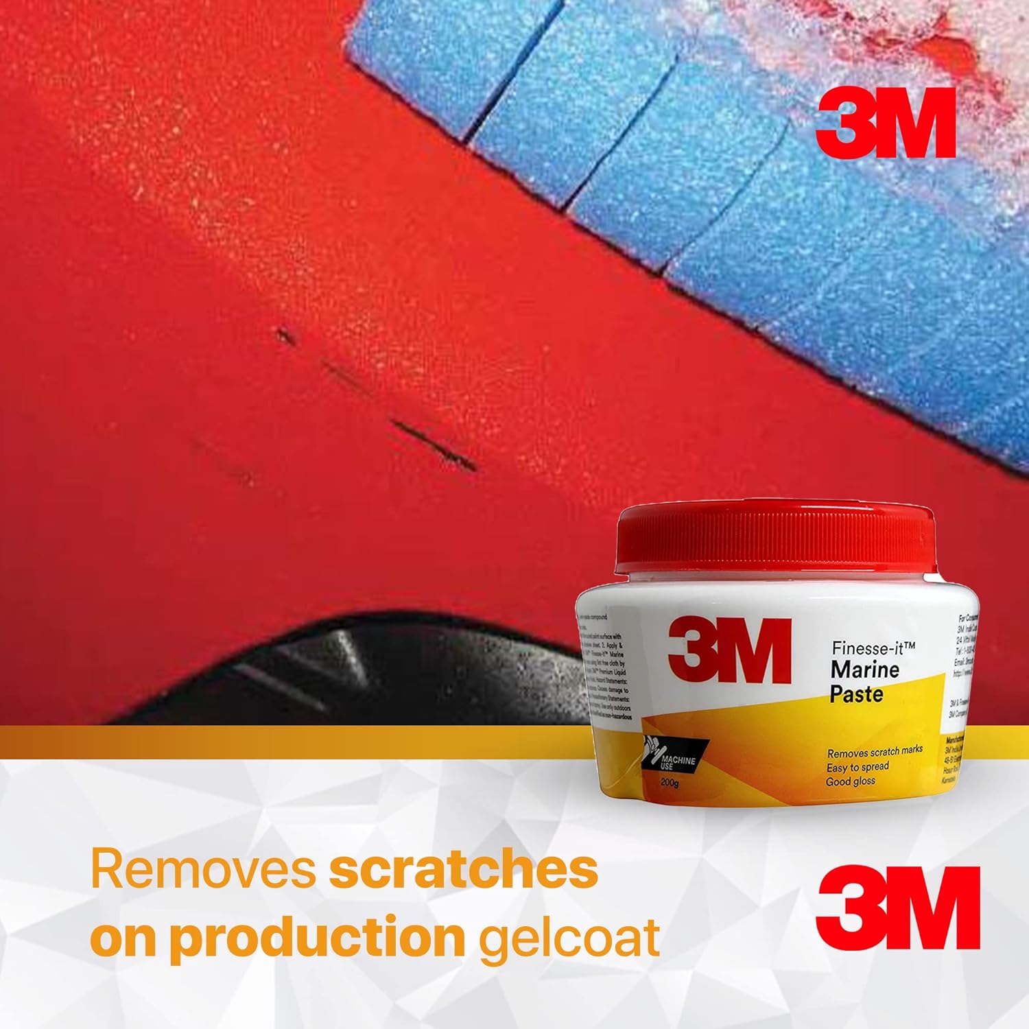 3M Finesse It Marine Car Paste (200 g ) | Remove Minor Scratch Marks from Heavily Oxidized Surfaces | Adds more Gloss | - View 5 of 6