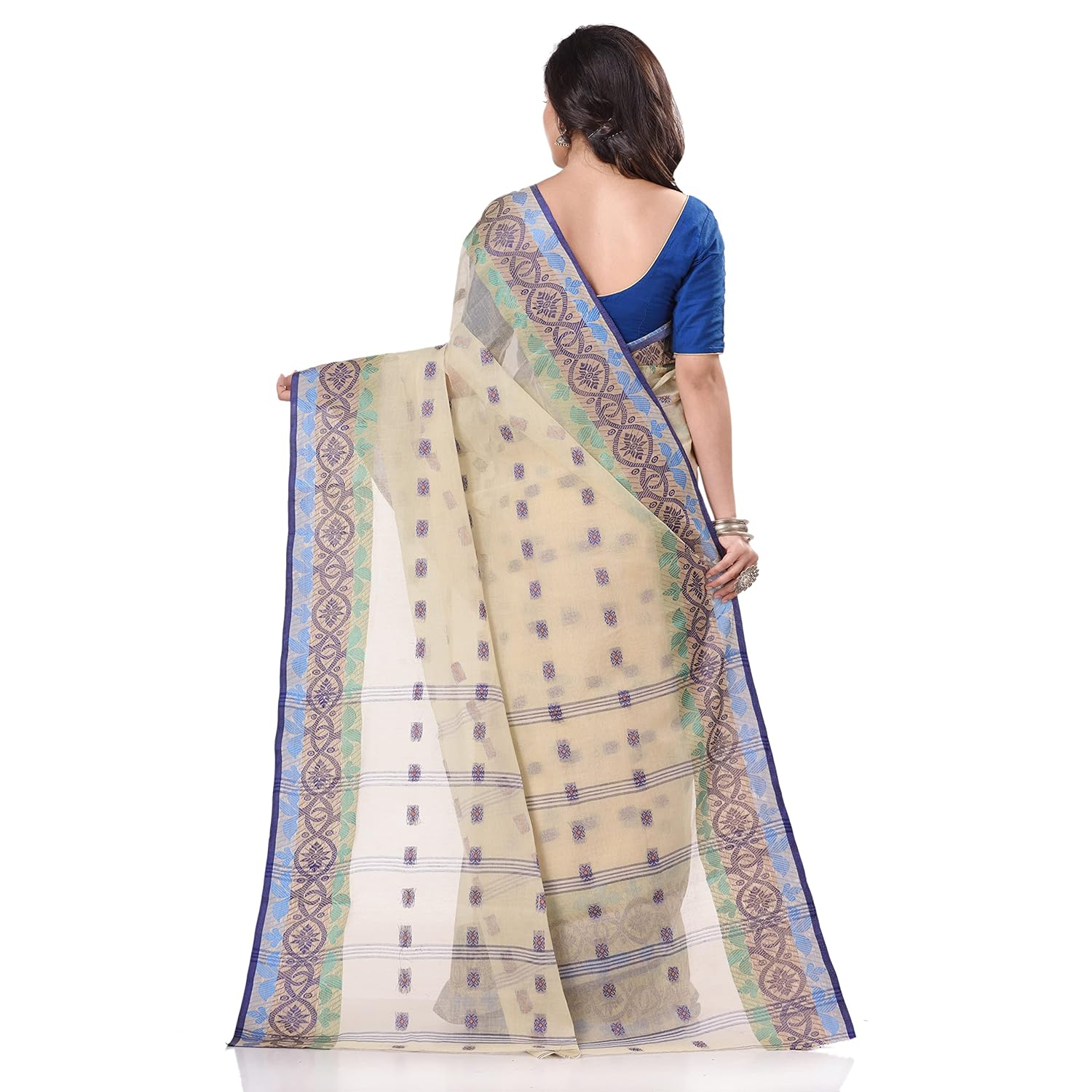 TANTLOOM Women's Traditional Bengal Tant Tri Leaf Woven Design Pure Handloom Cotton Saree Without Blouse Piece - View 2 of 4