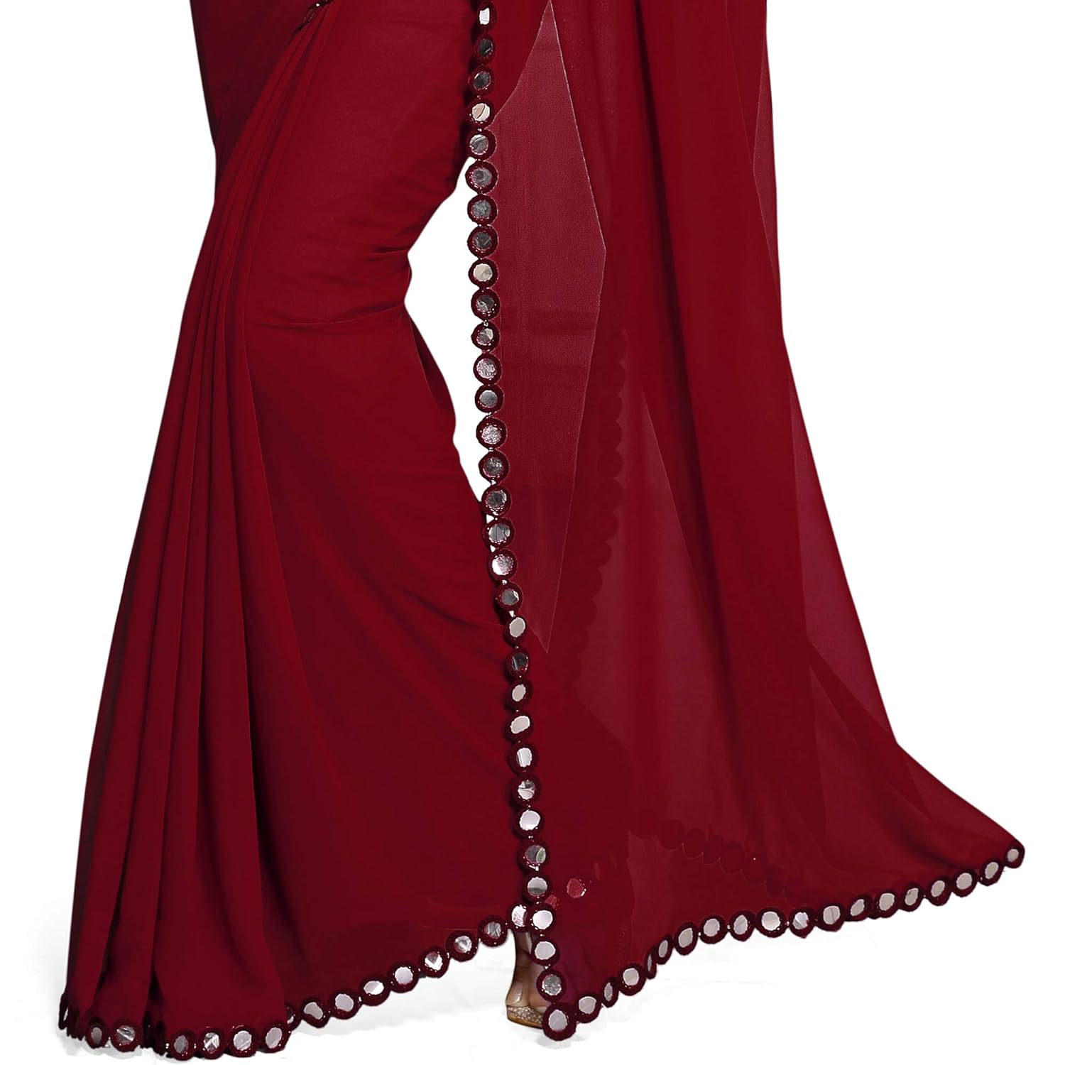 SOURBH Women's Soft Georgette Designer Mirror Border work Plain Saree with Blouse Piece - View 6 of 6