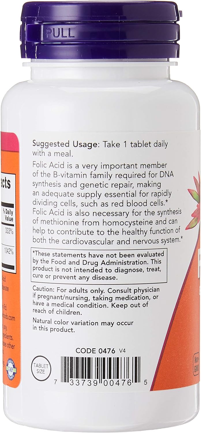 Now Foods Folic Acid 800 mcg With B12 Tablets - 250 - Image 3