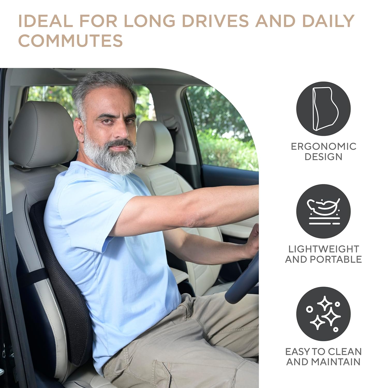 FOVERA Large Back Support for Chair & Car Seat, Orthopedic Lumbar Support Memory Foam Backrest Cushion - Designed for Back Pain Relief - Back Pillow for Comfortable Sitting (Mesh Black) - View 3 of 5