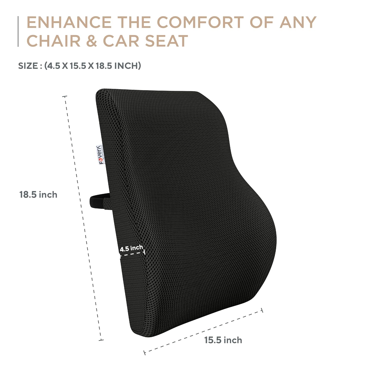 FOVERA Large Back Support for Chair & Car Seat, Orthopedic Lumbar Support Memory Foam Backrest Cushion - Designed for Back Pain Relief - Back Pillow for Comfortable Sitting (Mesh Black) - View 2 of 5