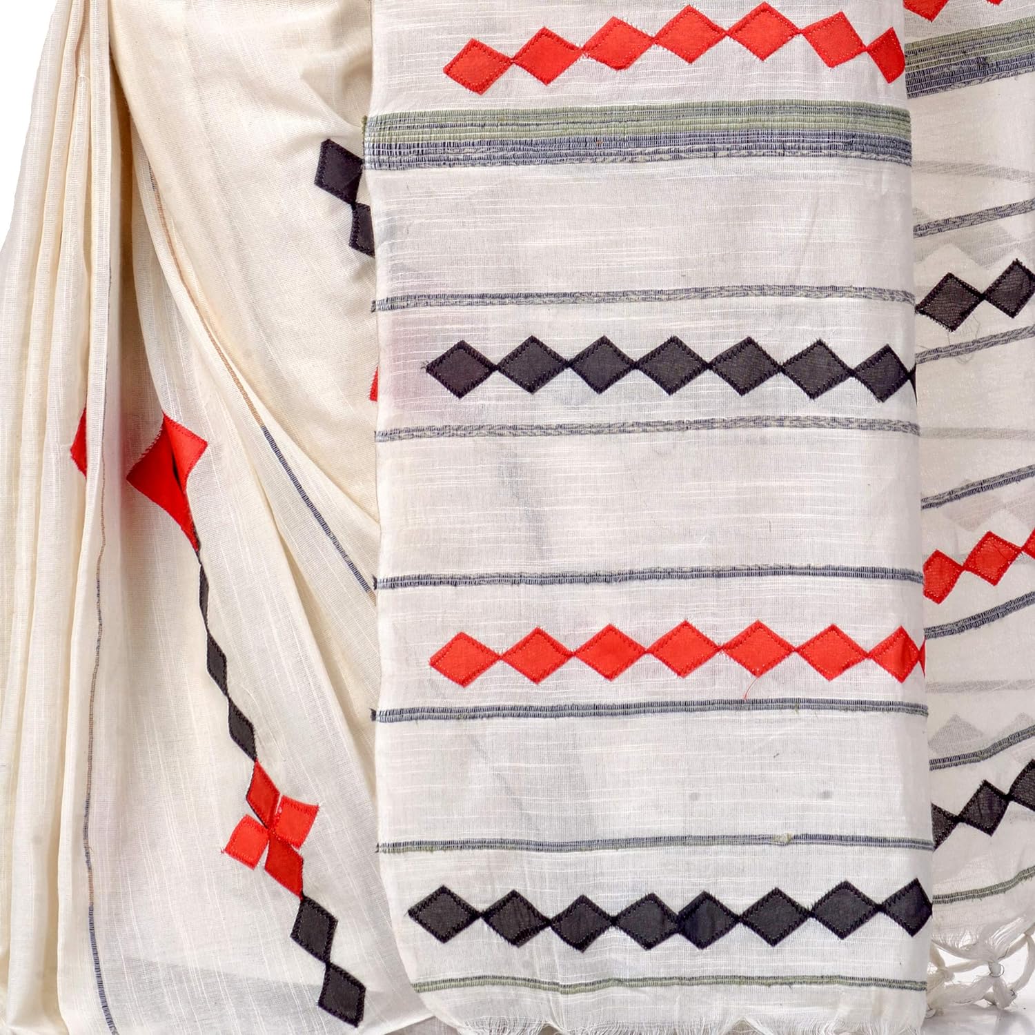 TANTLOOM Women`s Bengali Khesh Pure Cotton Handloom Saree Diamond Designed With Blouse Piece - View 3 of 5