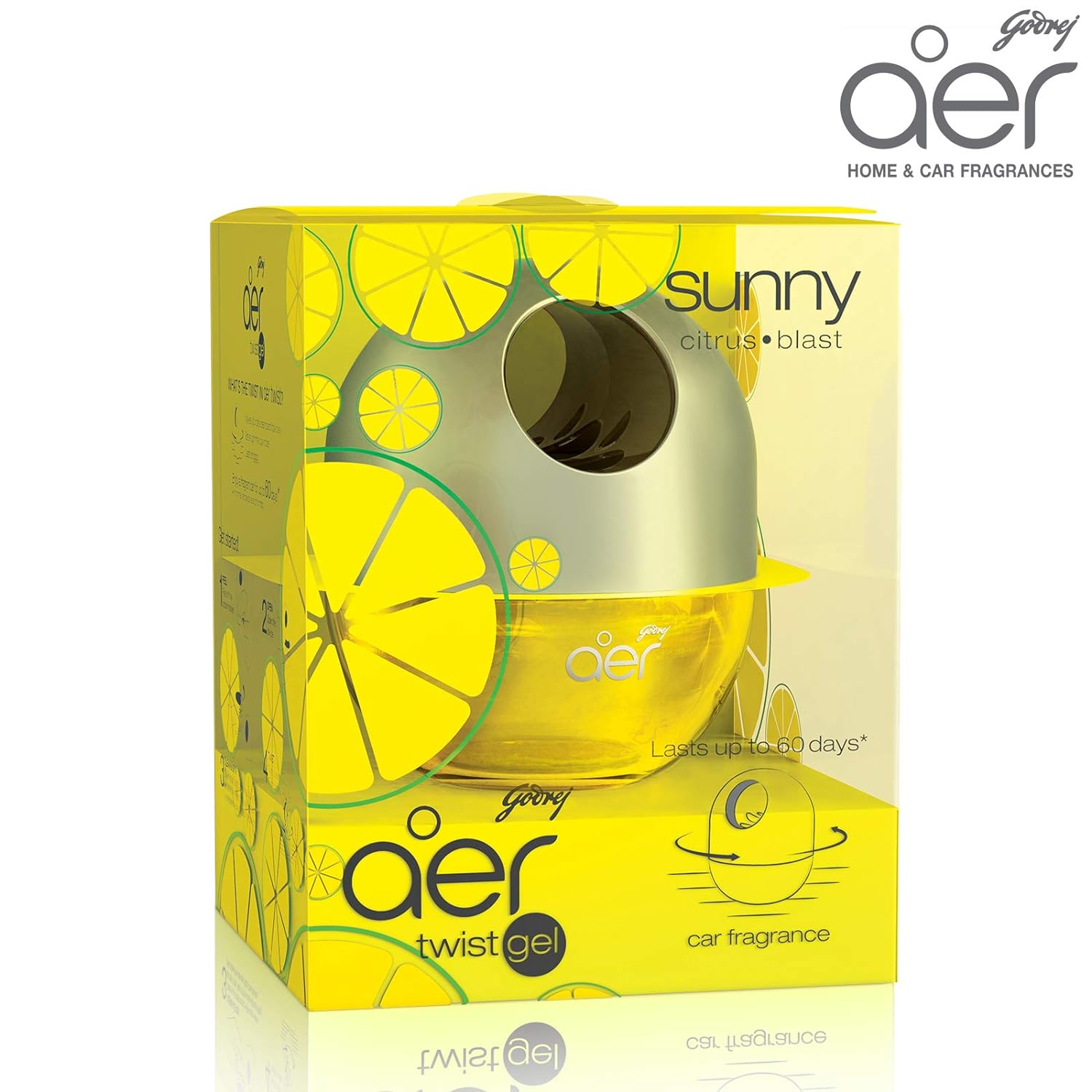 Godrej aer Twist|Long-Lasting,Spill-Proof Car Freshener|Sunny Citrus Blast (45G),Gel - View 6 of 6