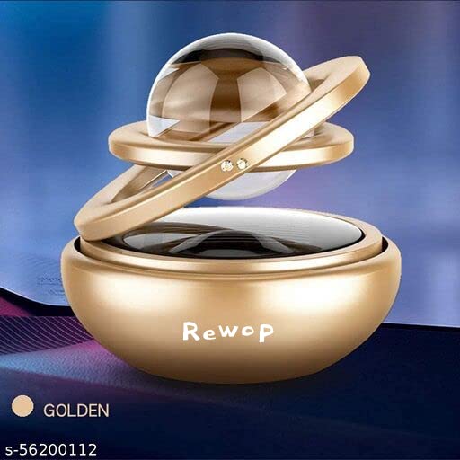 Rewop Solar Powered Metal Double Ring with Crystal Rotating Car Solar Interior Dashboard Accessories (Gold) - View 5 of 5