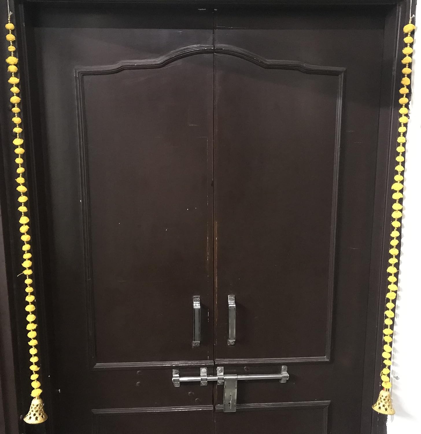 Khadgatta Handicrafts Wall Door Pom Pom String with Golden Beads, Big Bell Hanging Torans Garland Decoration Item for Home Décor Christmas Decoration Size 3.5 Ft (2) (Yellow) (A-304) - View 2 of 4