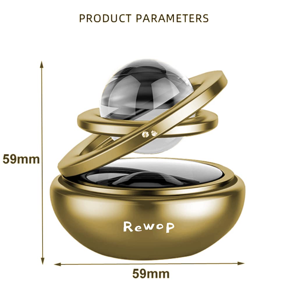 Rewop Solar Powered Metal Double Ring with Crystal Rotating Car Solar Interior Dashboard Accessories (Gold) - View 3 of 5