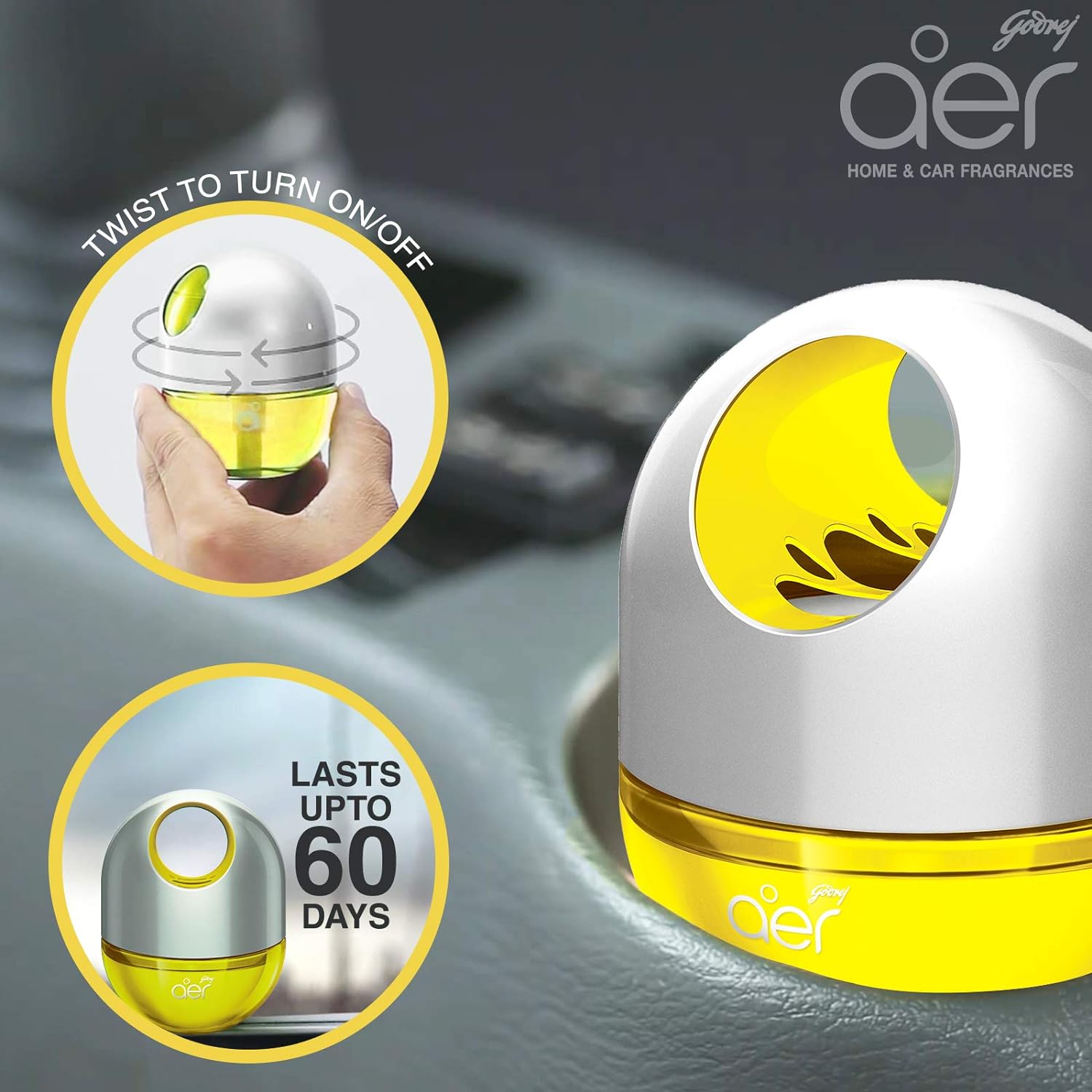 Godrej aer Twist|Long-Lasting,Spill-Proof Car Freshener|Sunny Citrus Blast (45G),Gel - View 4 of 6