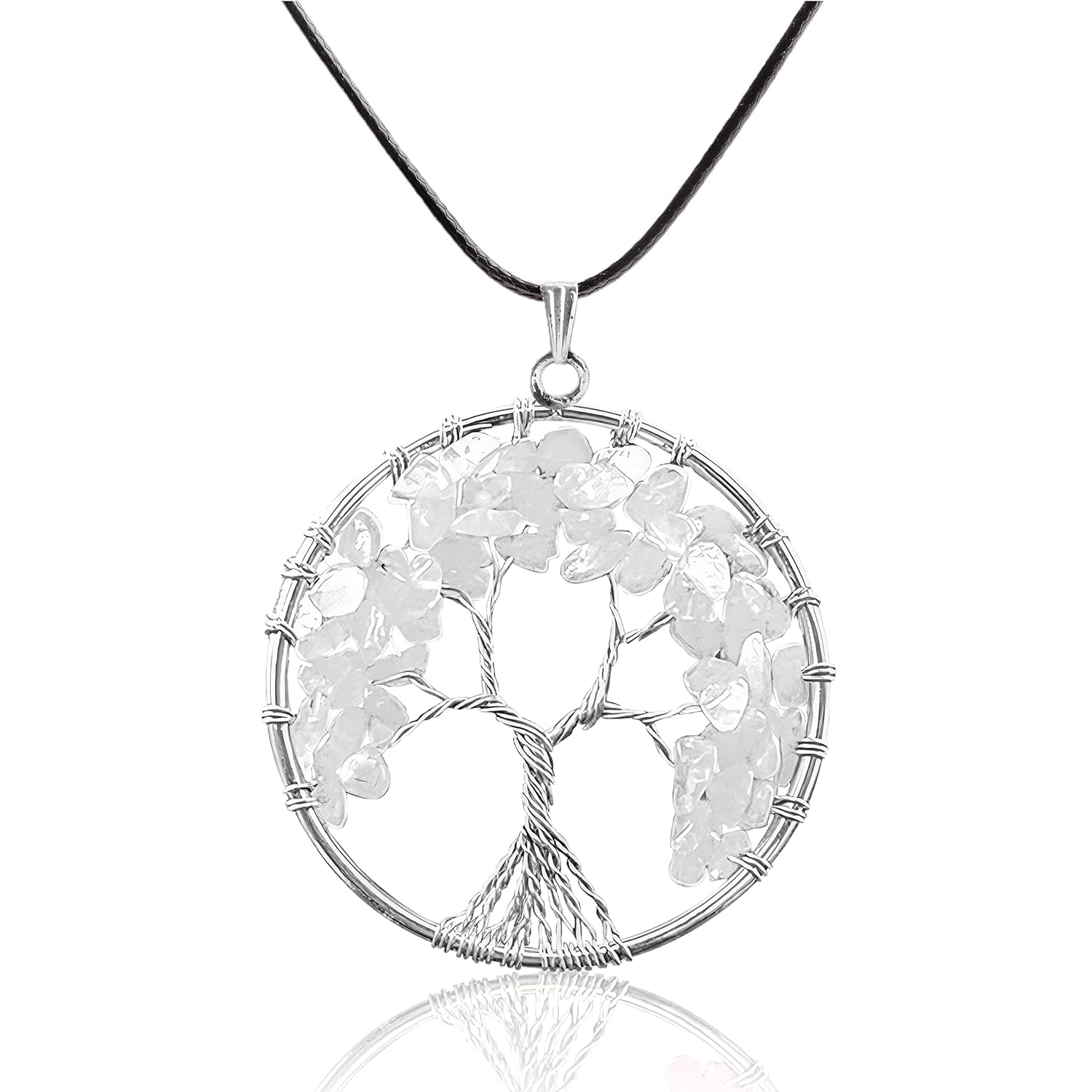 Clear Quartz Stone Natural Healing Crystals and Stones Crystal Pendants Necklace for Women Good Luck Charm Spiritual Gift for Him Her Jewelry for Women Men (Tree of life Silver)