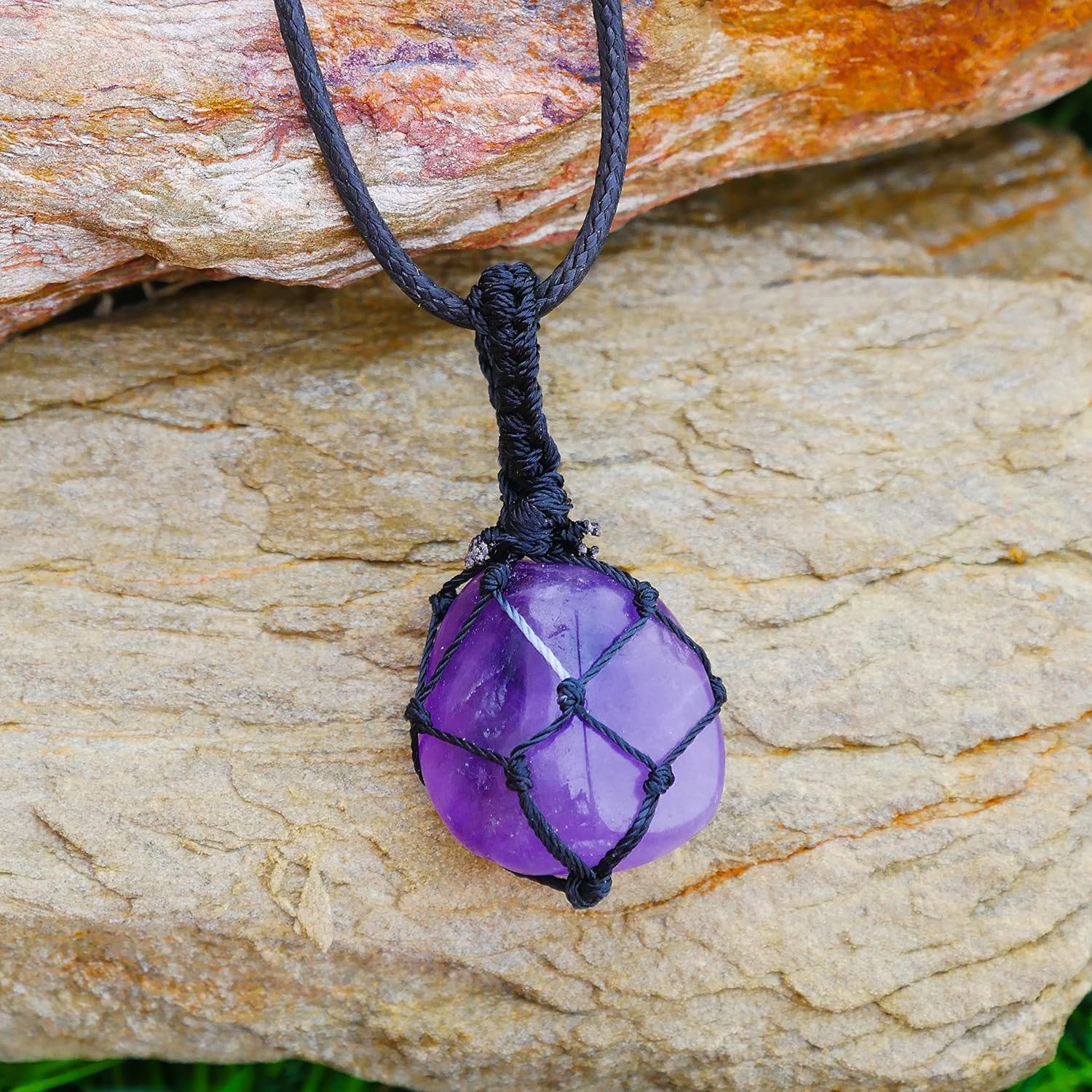 Amethyst Stone Natural Healing Crystals and Stones Crystal Pendants Necklace for Women Good Luck Charm Spiritual Gift for Him Her Jewelry for Women Men (Tumble Thread Wrap) - View 4 of 4