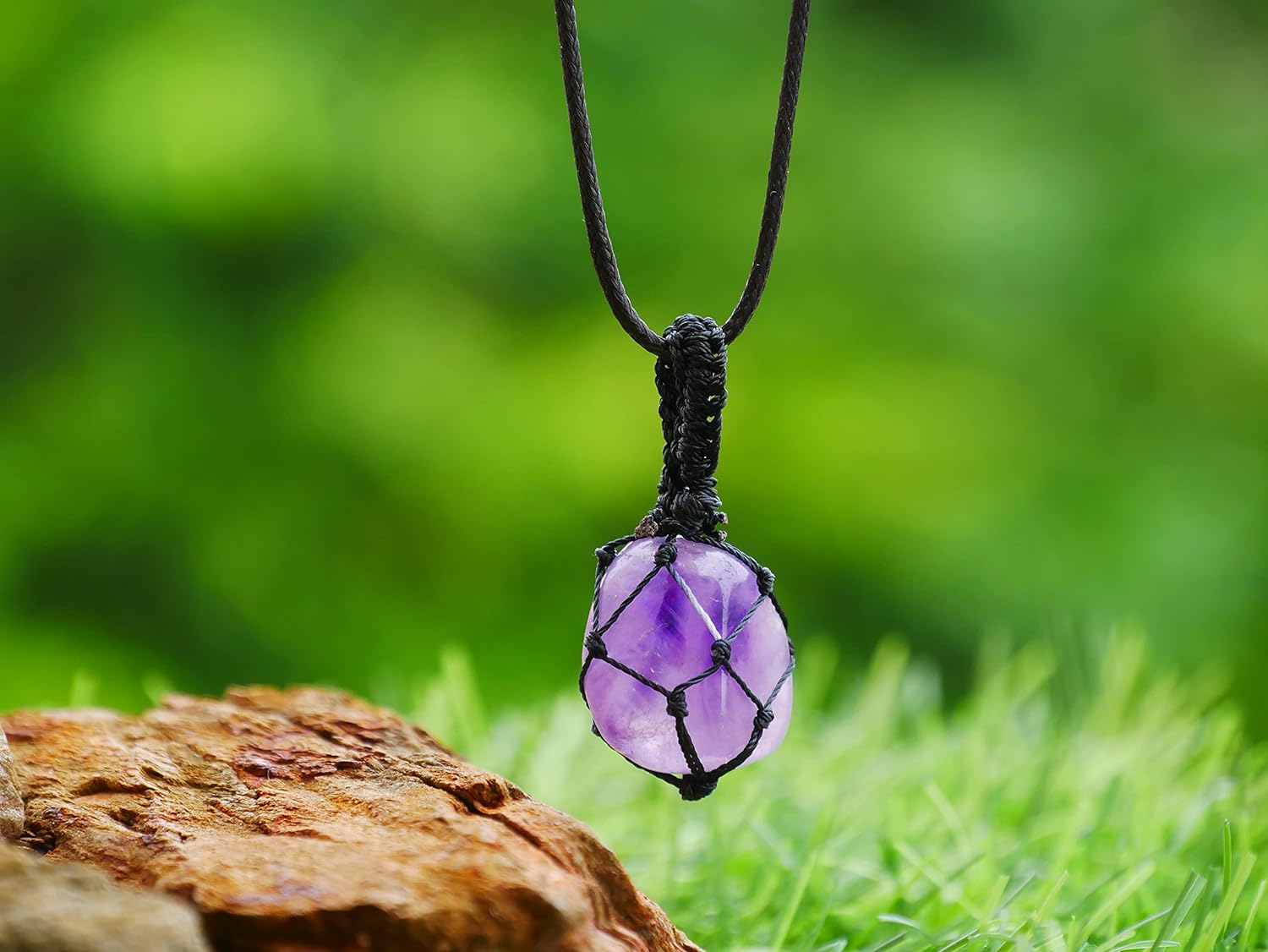 Amethyst Stone Natural Healing Crystals and Stones Crystal Pendants Necklace for Women Good Luck Charm Spiritual Gift for Him Her Jewelry for Women Men (Tumble Thread Wrap) - View 2 of 4