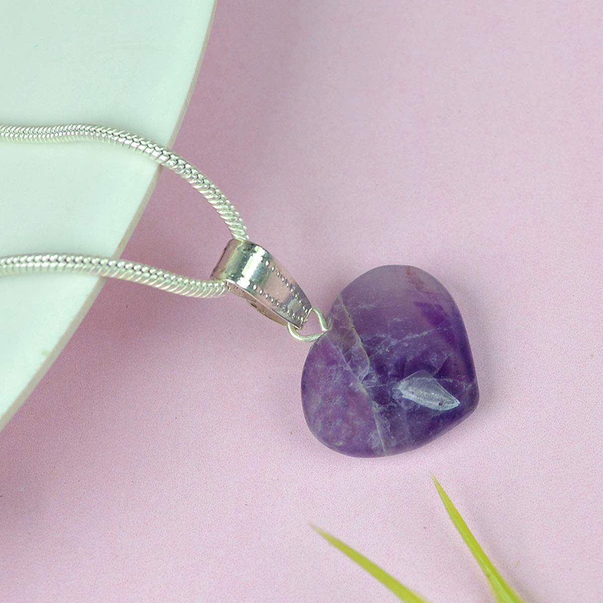 Crystu Natural Healing Stone Pendant Small Heart Shape Crystal Stone Pendant / Locket with Metal Chain for Reiki Healing and Crystal Healing Gemstone Size 15-20 mm Approx - View 4 of 5