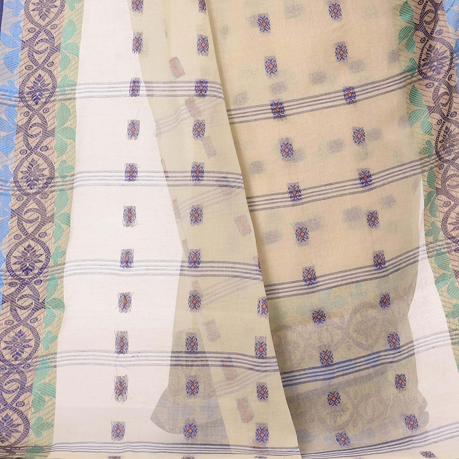 TANTLOOM Women's Traditional Bengal Tant Tri Leaf Woven Design Pure Handloom Cotton Saree Without Blouse Piece - View 3 of 4