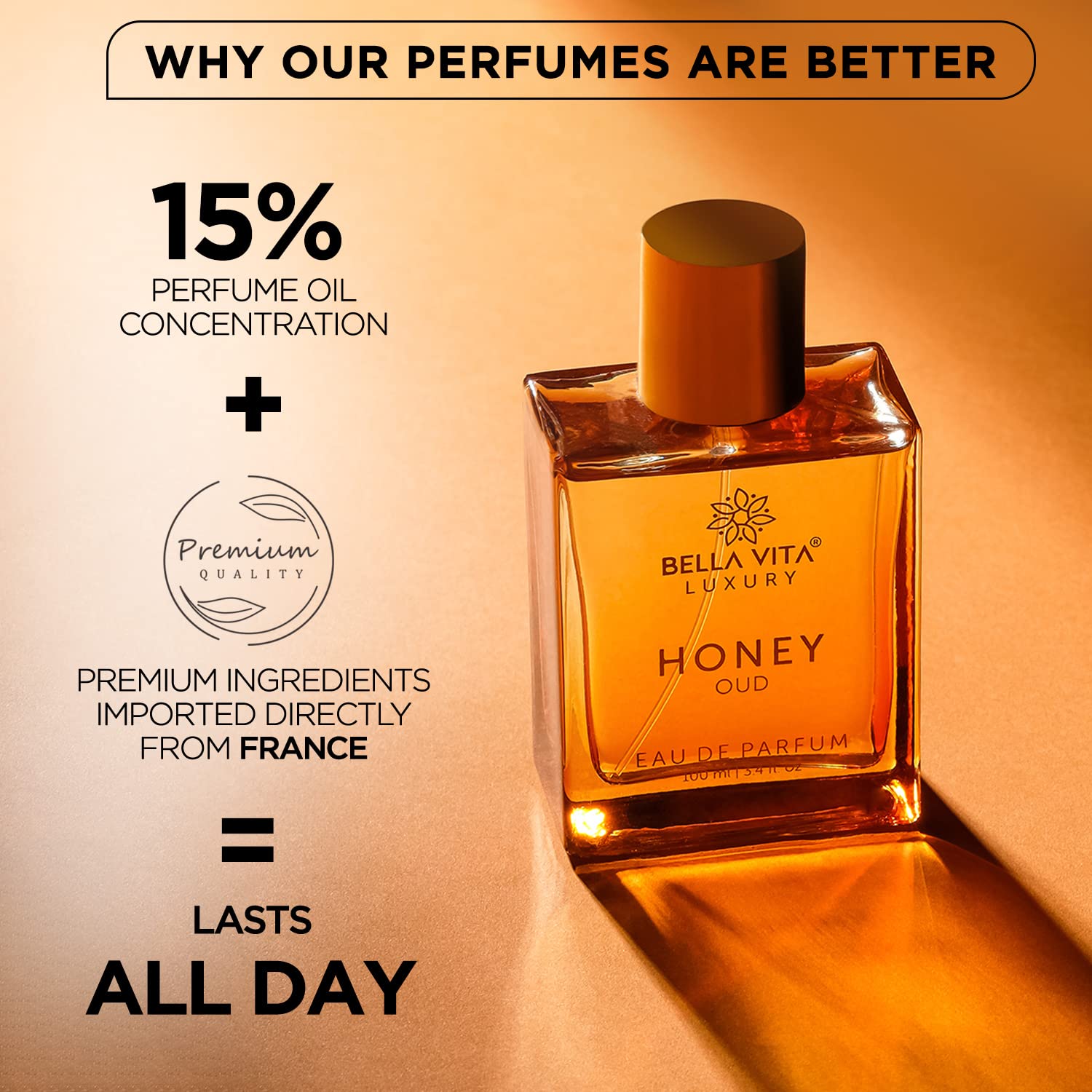 Bella Vita Luxury Honey Oud Eau De Parfum Unisex Perfume for Men & Women with Patchouli, Vanilla, Bergamot | Floral, Spicy EDP Fragrance Scent, 100 Ml - View 4 of 5