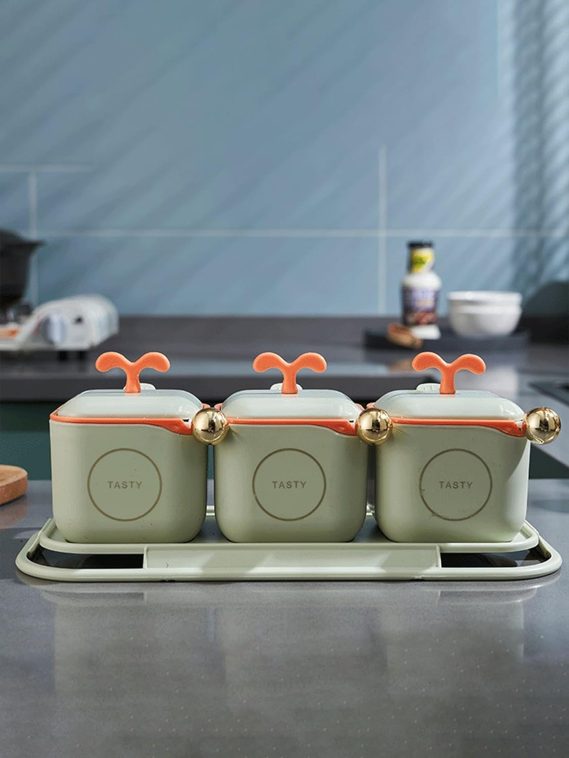 Scizor Household Kitchen Condiments Combination Set Condiment Dispenser Salt MSG Jar Seasoning Bottle Compartment Seasoning Box SAB - View 2 of 7