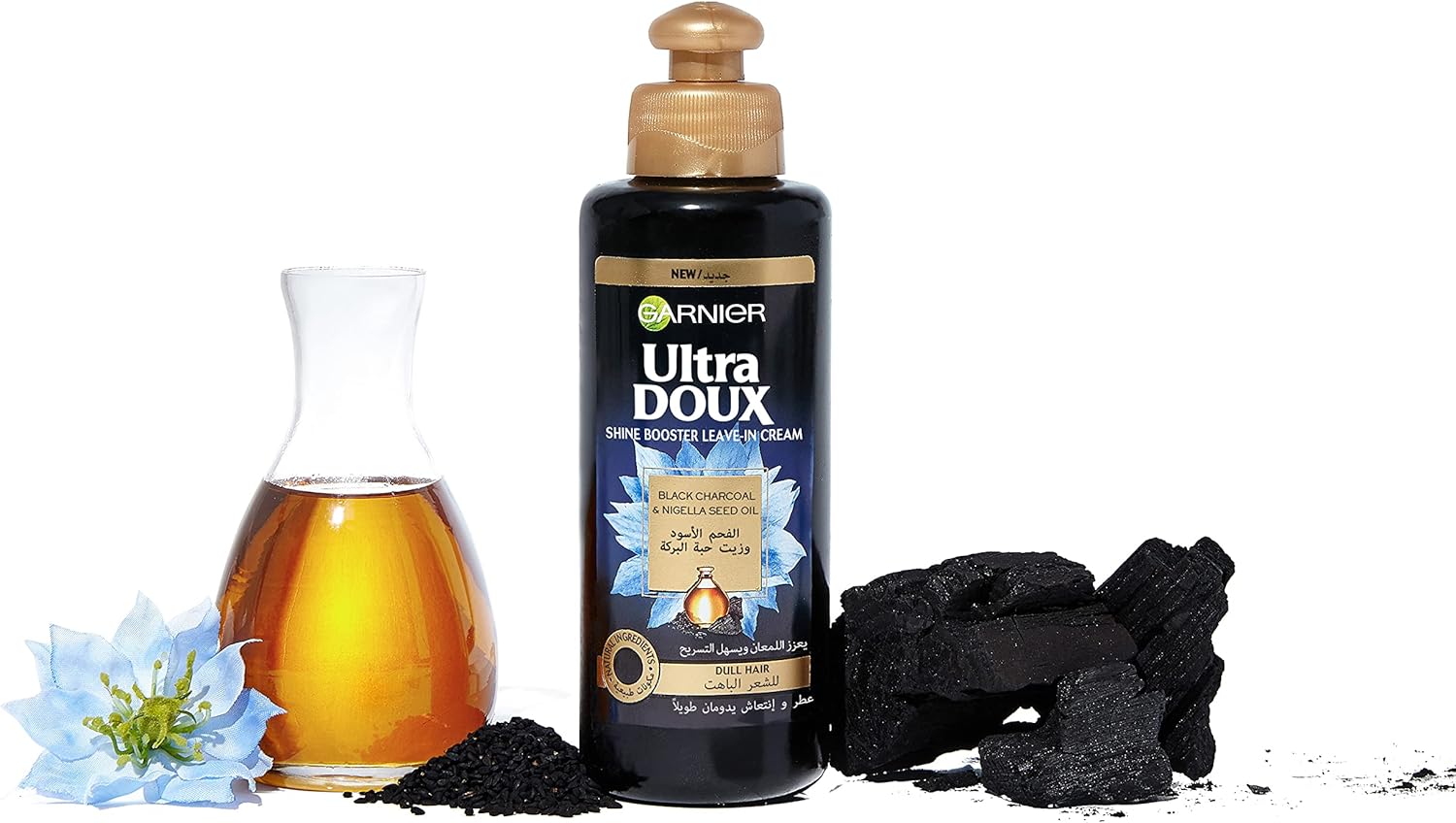 Garnier Ultra Doux Black Charcoal &amp; Nigella Seed Oil Shine Booster Leave-In Cream, 200 ml - View 3 of 4