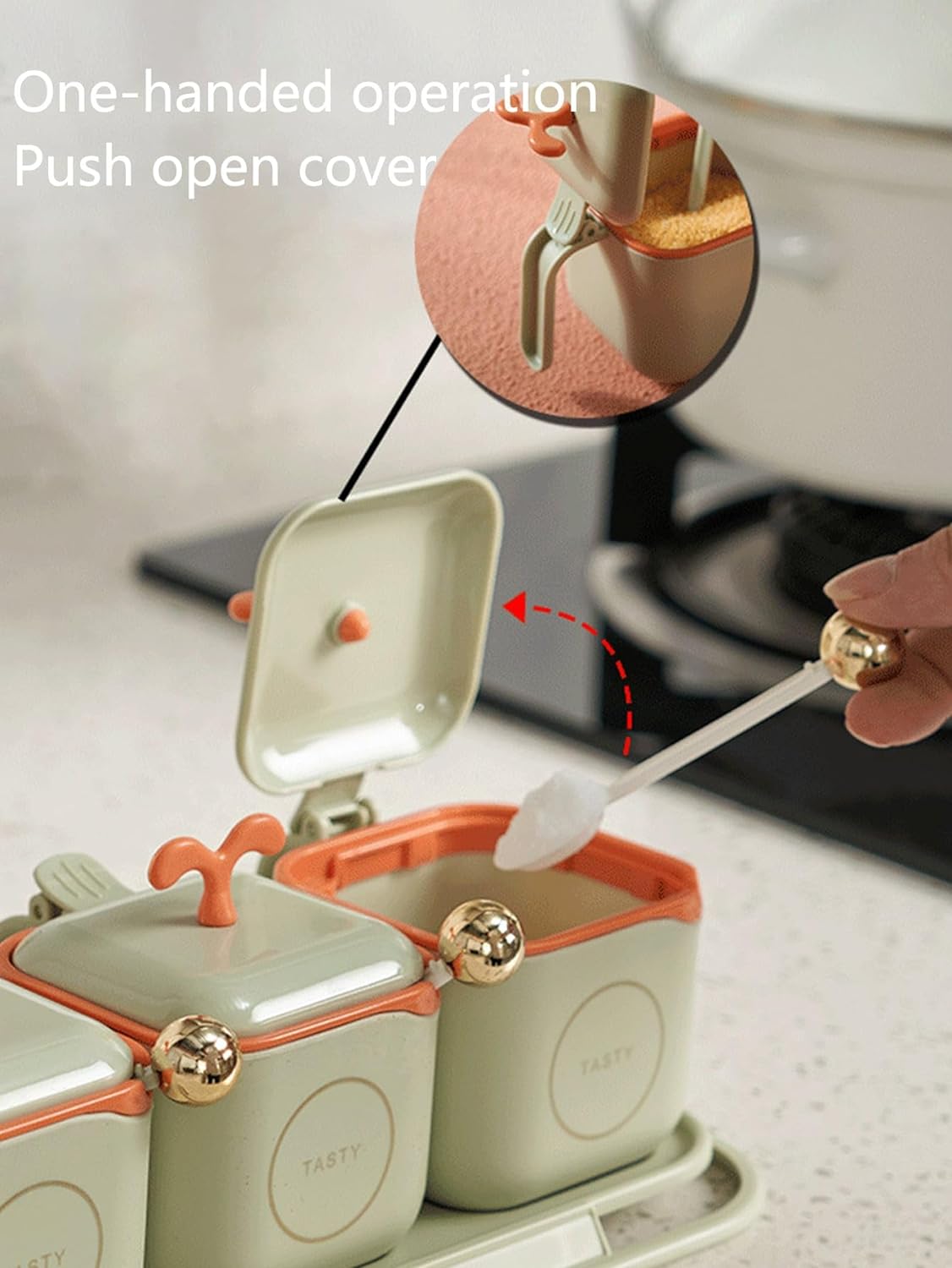 Scizor Household Kitchen Condiments Combination Set Condiment Dispenser Salt MSG Jar Seasoning Bottle Compartment Seasoning Box SAB - View 5 of 7