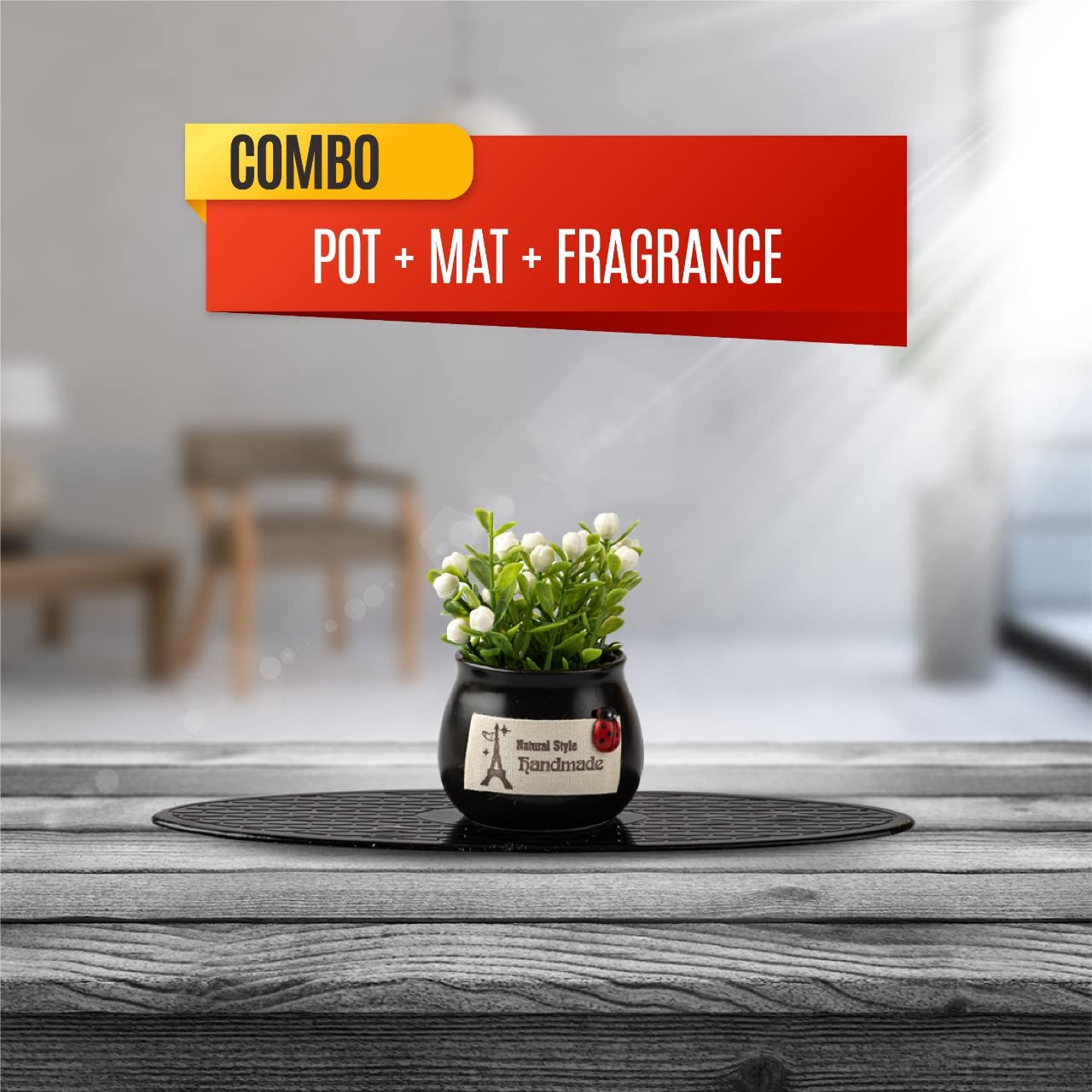 MOTOZOOP ® Car Dashboard Accessories adorable Flower Pot (BLACK) with Anti Slip Pad and Car Perfume Car Dashboard idols and Showpiece car Interior Accessories and gadgets - View 3 of 7