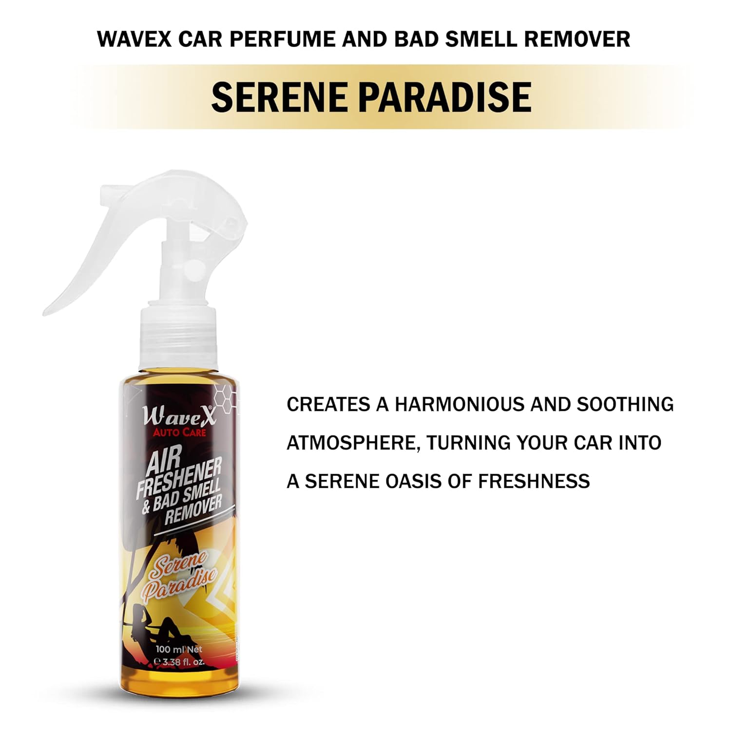 Wavex Car Perfume and Bad Smell Remover Bundle Pack - Serene Paradise, Night Breeze, Enchanted Elixir - 100ml Each, Long-Lasting Fragrances - Refresh Your Car's Ambiance- Car Accessories - View 3 of 5