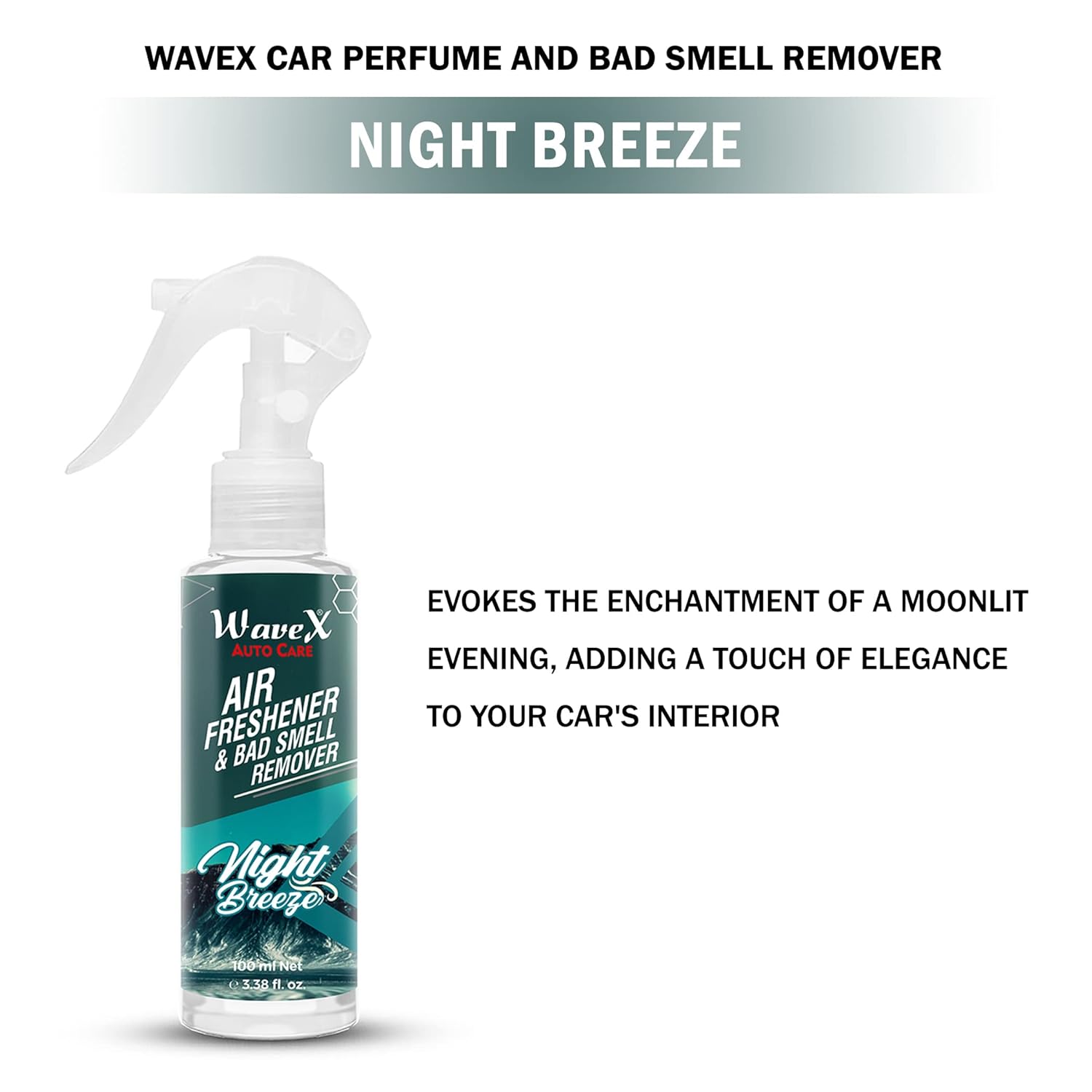 Wavex Car Perfume and Bad Smell Remover Bundle Pack - Serene Paradise, Night Breeze, Enchanted Elixir - 100ml Each, Long-Lasting Fragrances - Refresh Your Car's Ambiance- Car Accessories - View 4 of 5