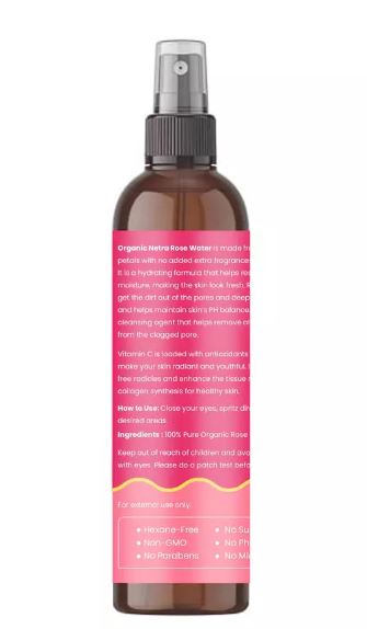 Organic Netra Rose Water with Vitamin C Mist Toner (200ml) - View 2 of 4