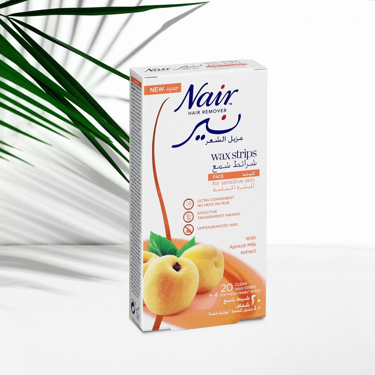 NAIR HAIR REMOVAL EASY TO USE FACE WAX STRIPS WITH APRICOT MILK 20s + 4 POST WAX WIPES - View 2 of 5