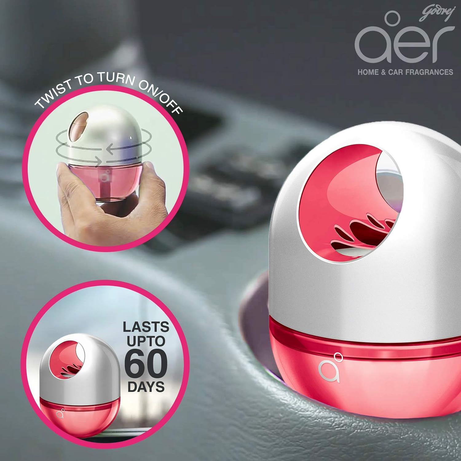 Godrej aer Twist – Car Air Freshener | Car Accessories | Petal Crush Pink (45g) - View 4 of 6
