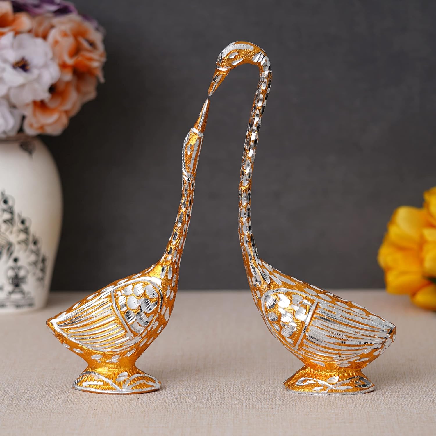 WebelKart Pair of Kissing Duck Showpiece - 29 cm (Aluminium, Golden ) - View 2 of 5