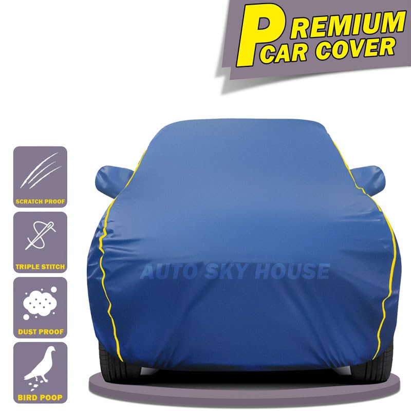 CityVegi 100% Water Resistant (Trusted) Fully Body Car Cover for WagonR (All Models Compatible) Heat Resistant,Triple Stitch, 2 Buckle with Strong Strap (Blue and Yellow Pipping) - View 5 of 5