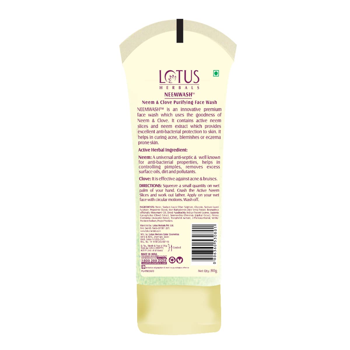 Lotus Herbals Neemwash Neem &amp; Clove Ultra Purifying Face Wash With Active Neem Slices | Suitable To Oily To Combination Skin | For Acne Prone Skin | 80ml - View 4 of 4