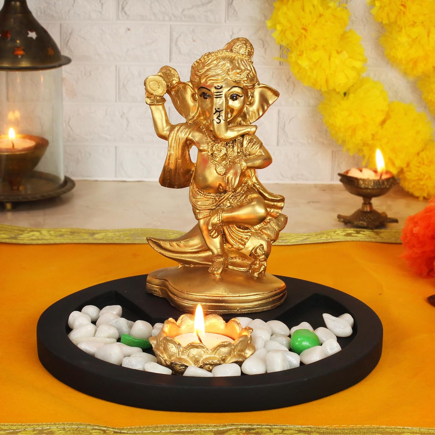 TIED RIBBONS Lord Ganesha Statue with Candle and Tray - Decorations Items for Home Gifts - View 3 of 4