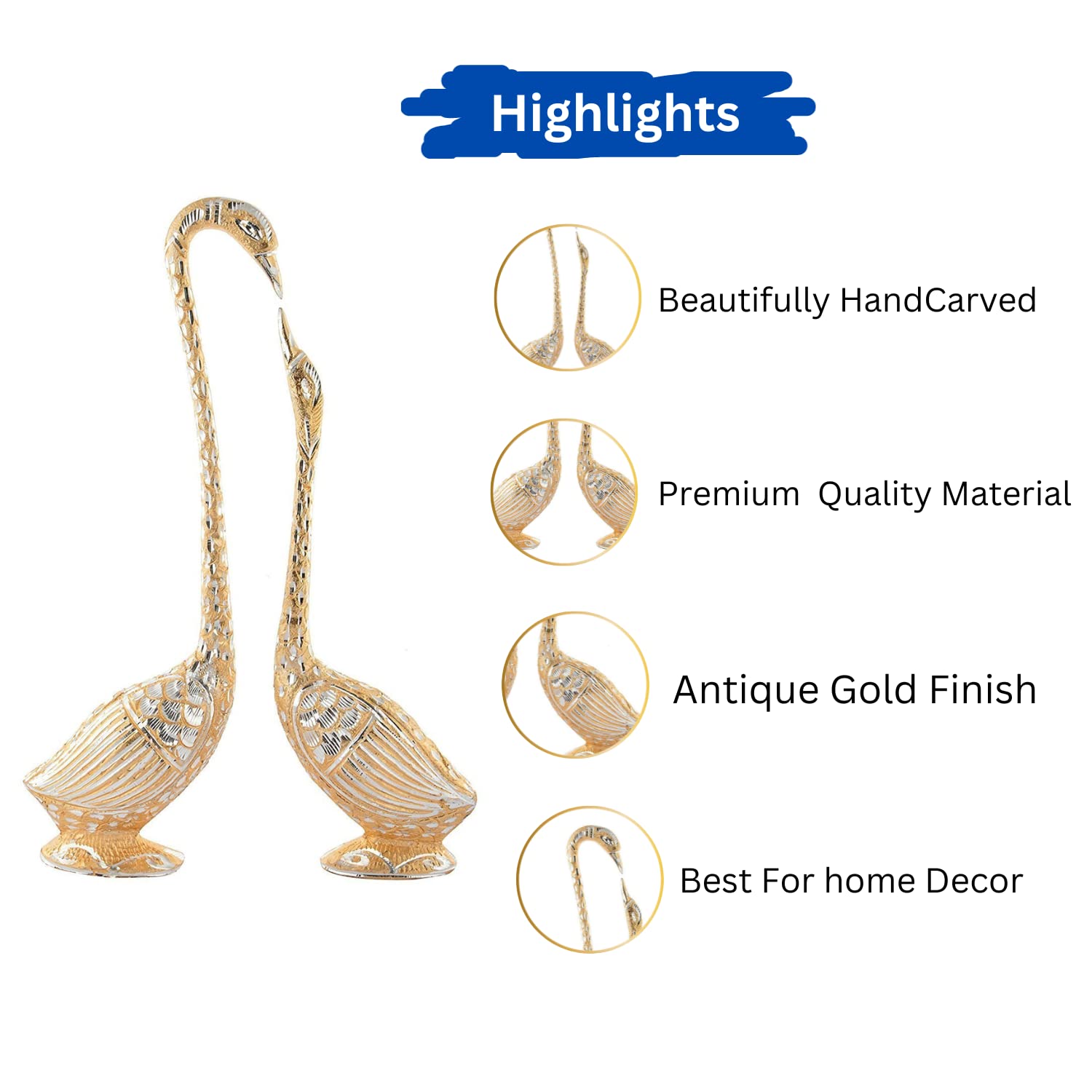 WebelKart Pair of Kissing Duck Showpiece - 29 cm (Aluminium, Golden ) - View 5 of 5